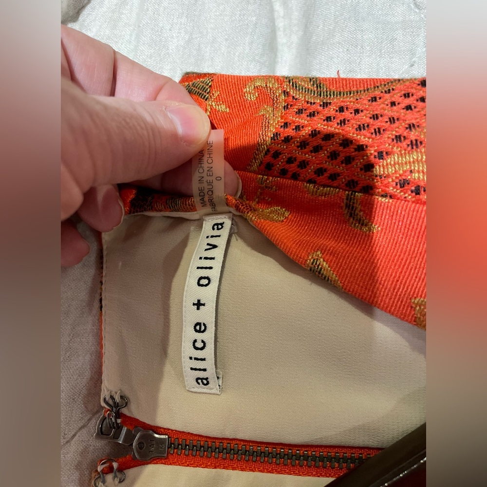 Alice & Olivia orange brocade cocktail dress Size 0 - Picture 6 of 9